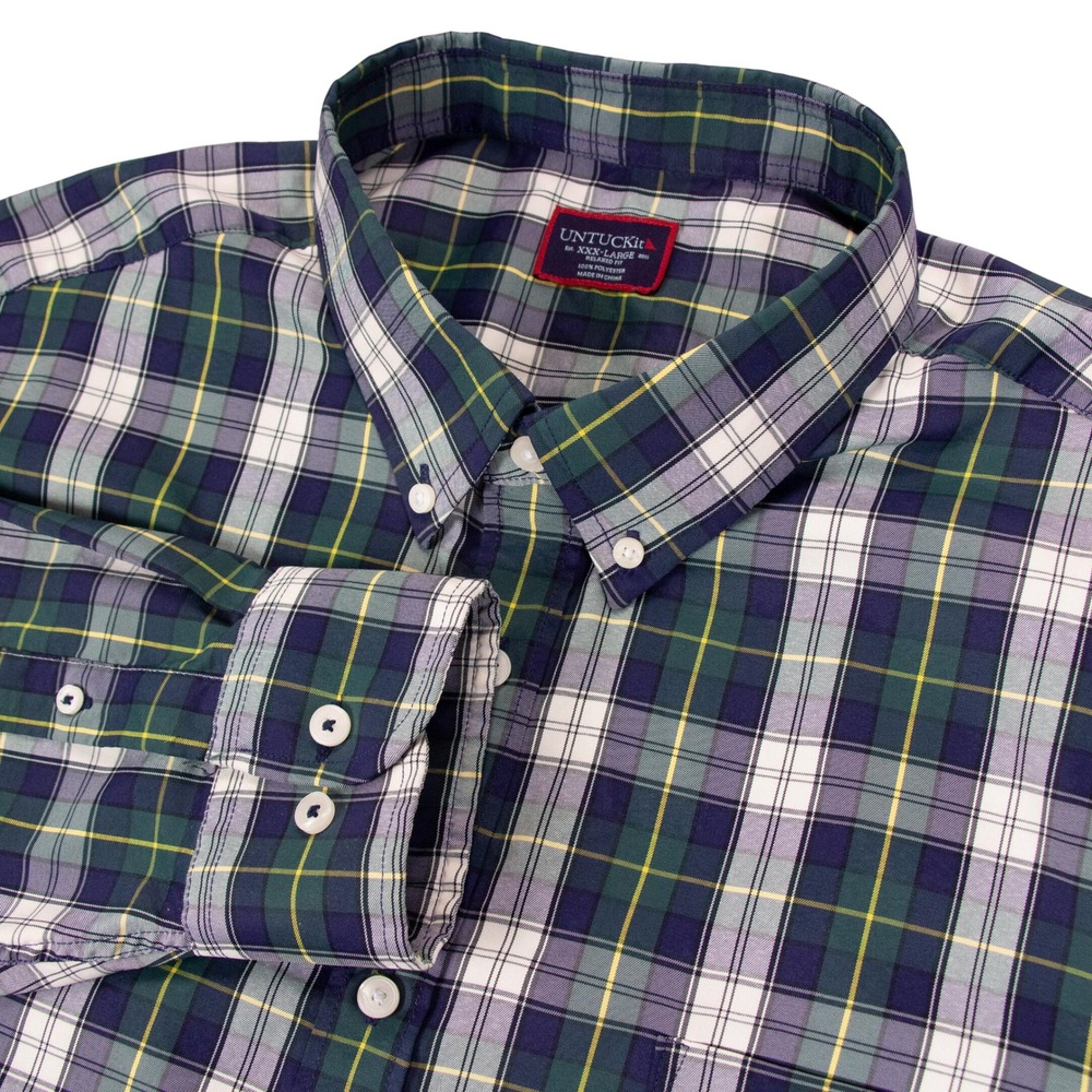 UNTUCKit Performance Mens 3XL Relaxed‎ Fit Green Plaid Polyester